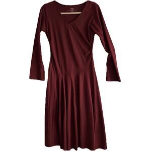 Patagonia Dress Asymmetrical Hem Waist Midi Size M Maroon Organic Cotton